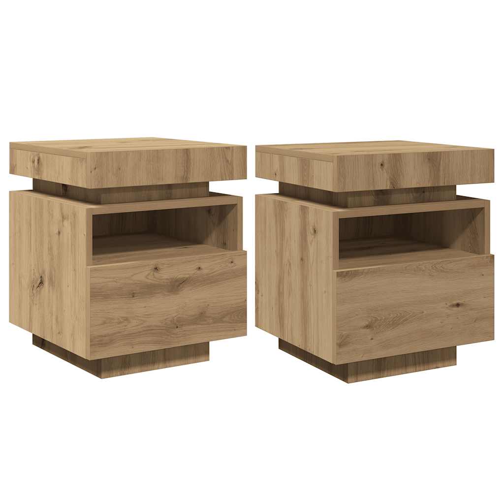 vidaXL Nachttische mit LED-Leuchten 2 Stk. Artisan-Eiche 40x39x48,5 cm