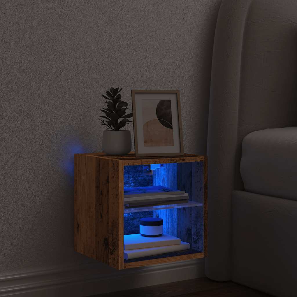 vidaXL TV-Wandschrank mit LED-Leuchten Altholz-Optik 30x28,5x30 cm