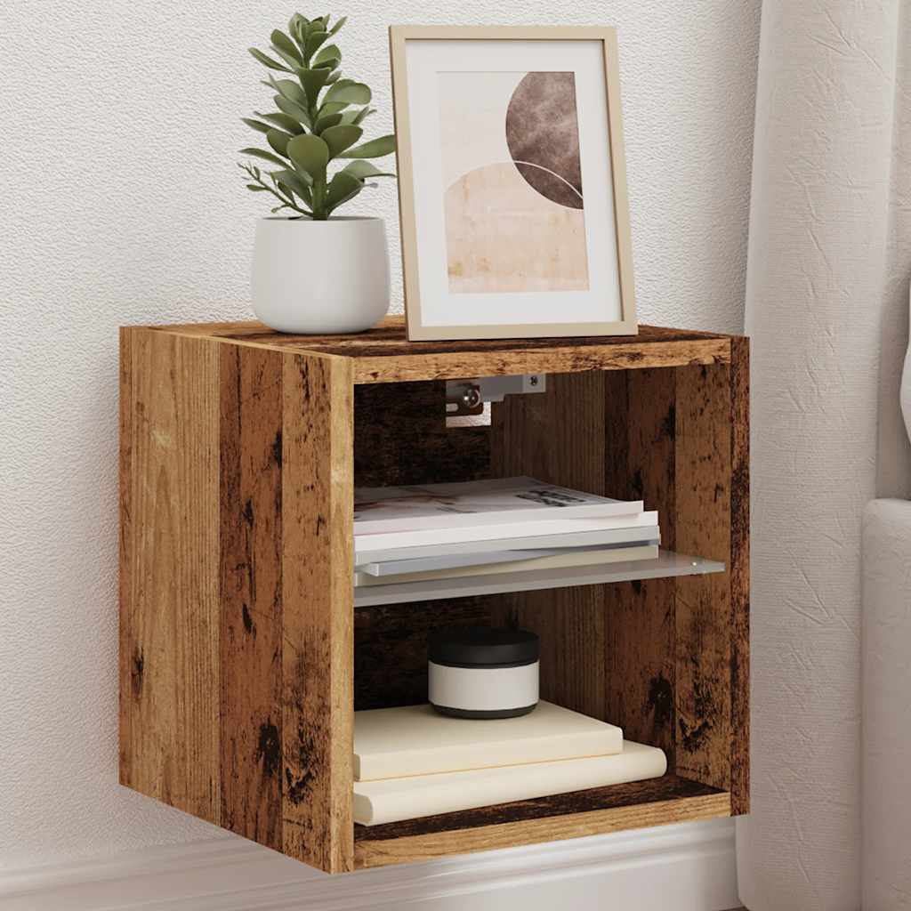 vidaXL TV-Wandschrank mit LED-Leuchten Altholz-Optik 30x28,5x30 cm