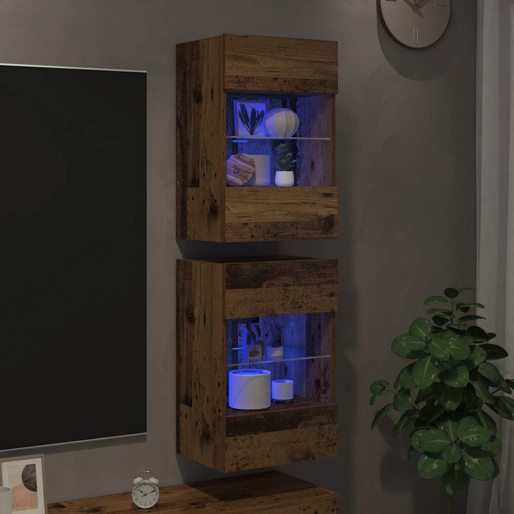vidaXL Wandschränke mit LED-Leuchten für TV 2 Stk. Altholz-Optik