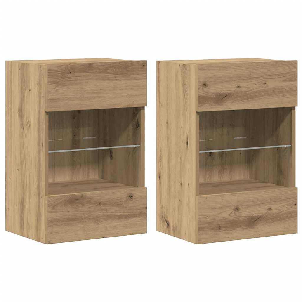 vidaXL Wandschränke mit LED-Leuchten für TV 2 Stk. Artisan-Eiche