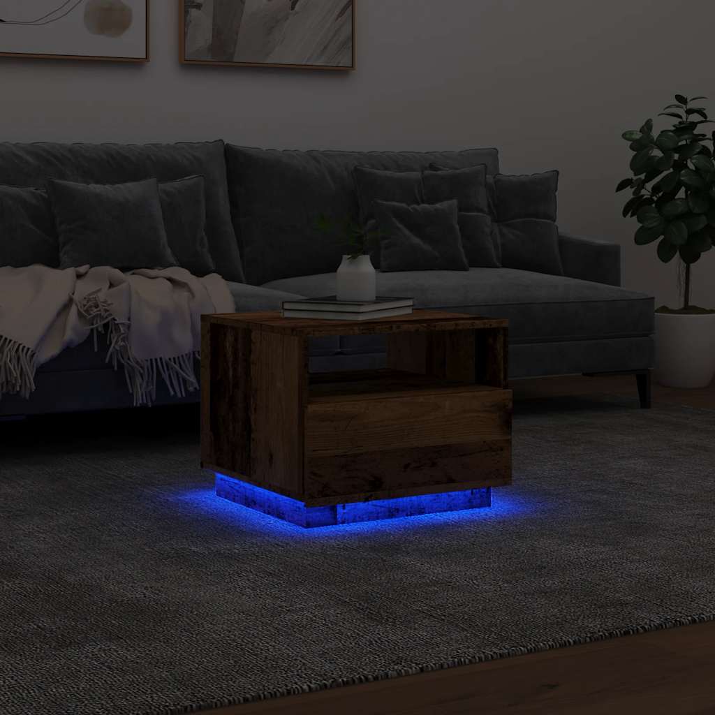 vidaXL Couchtisch mit LED-Leuchten Altholz-Optik 50x49x40 cm