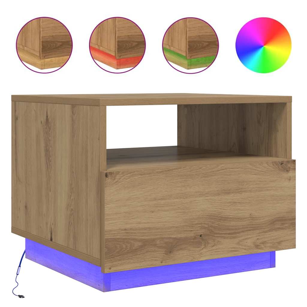 vidaXL Couchtisch mit LED-Leuchten Artisan-Eiche 50x49x40 cm
