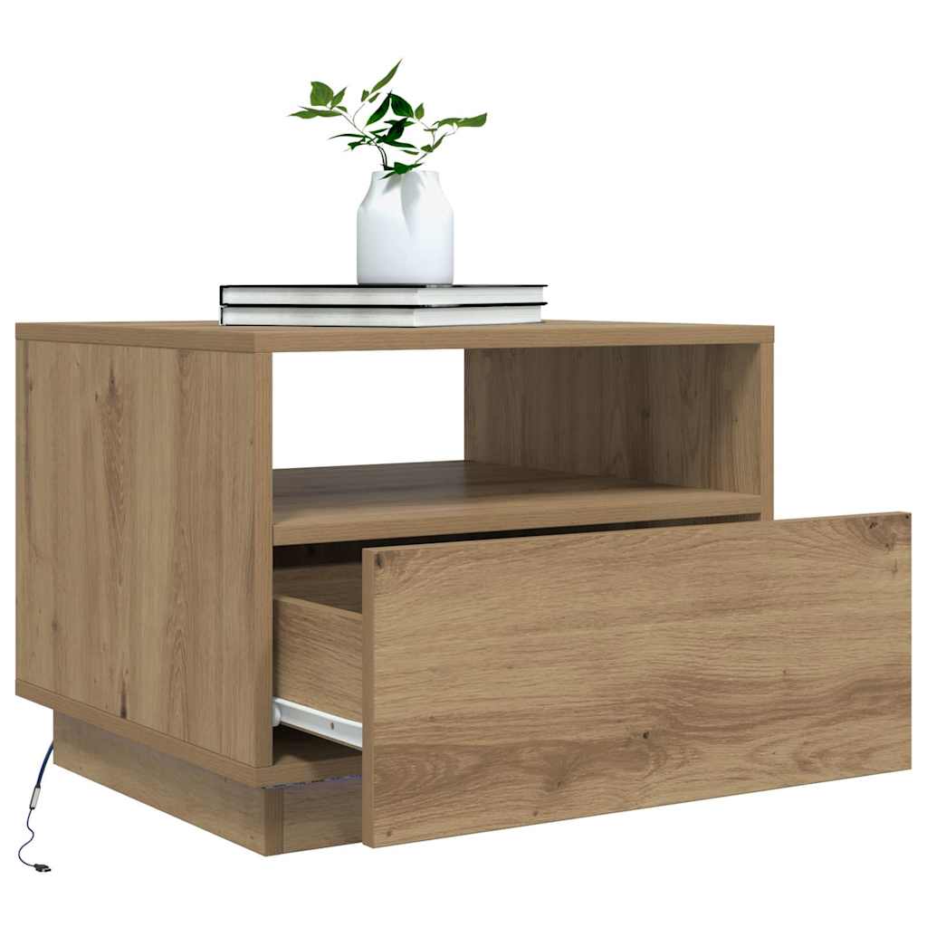vidaXL Couchtisch mit LED-Leuchten Artisan-Eiche 50x49x40 cm