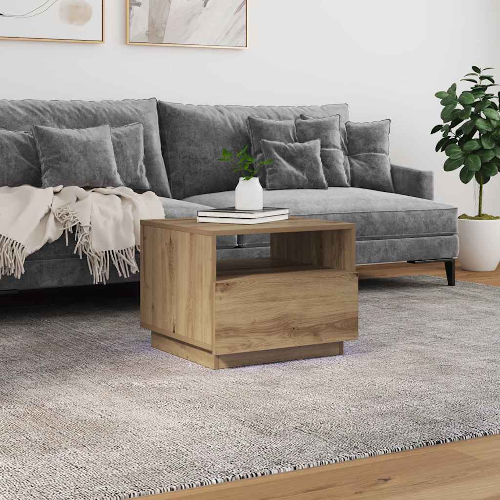 vidaXL Couchtisch mit LED-Leuchten Artisan-Eiche 50x49x40 cm