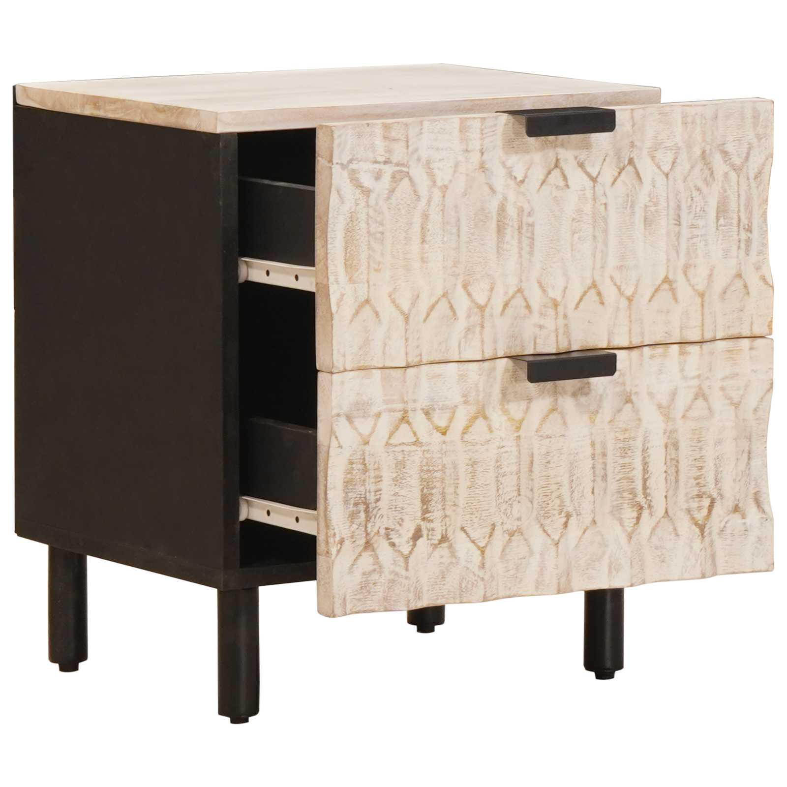 vidaXL Nachttisch mit Schubladen Weiß 40 x 33 x 46 cm Massivholz Mango