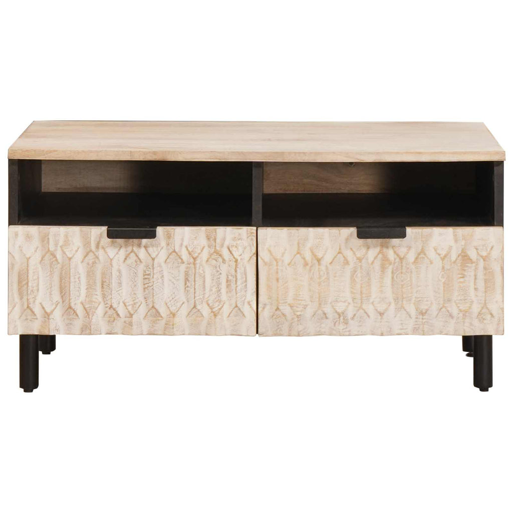 vidaXL Couchtisch mit Schubladen Weiß 80 x 54 x 40 cm Massivholz Mango