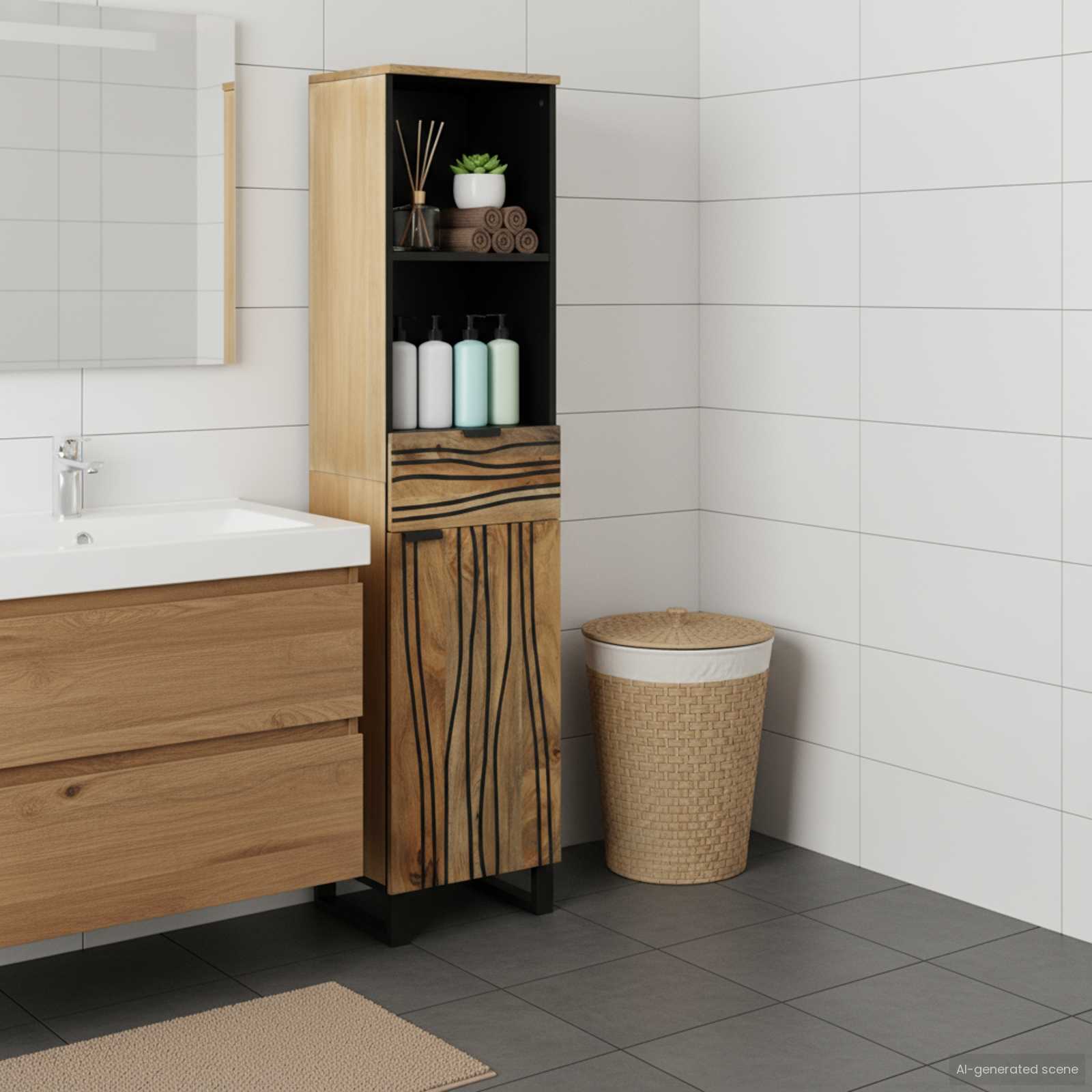 vidaXL Badezimmerschrank Natur 38 x 33 x 160 cm Holzwerkstoff