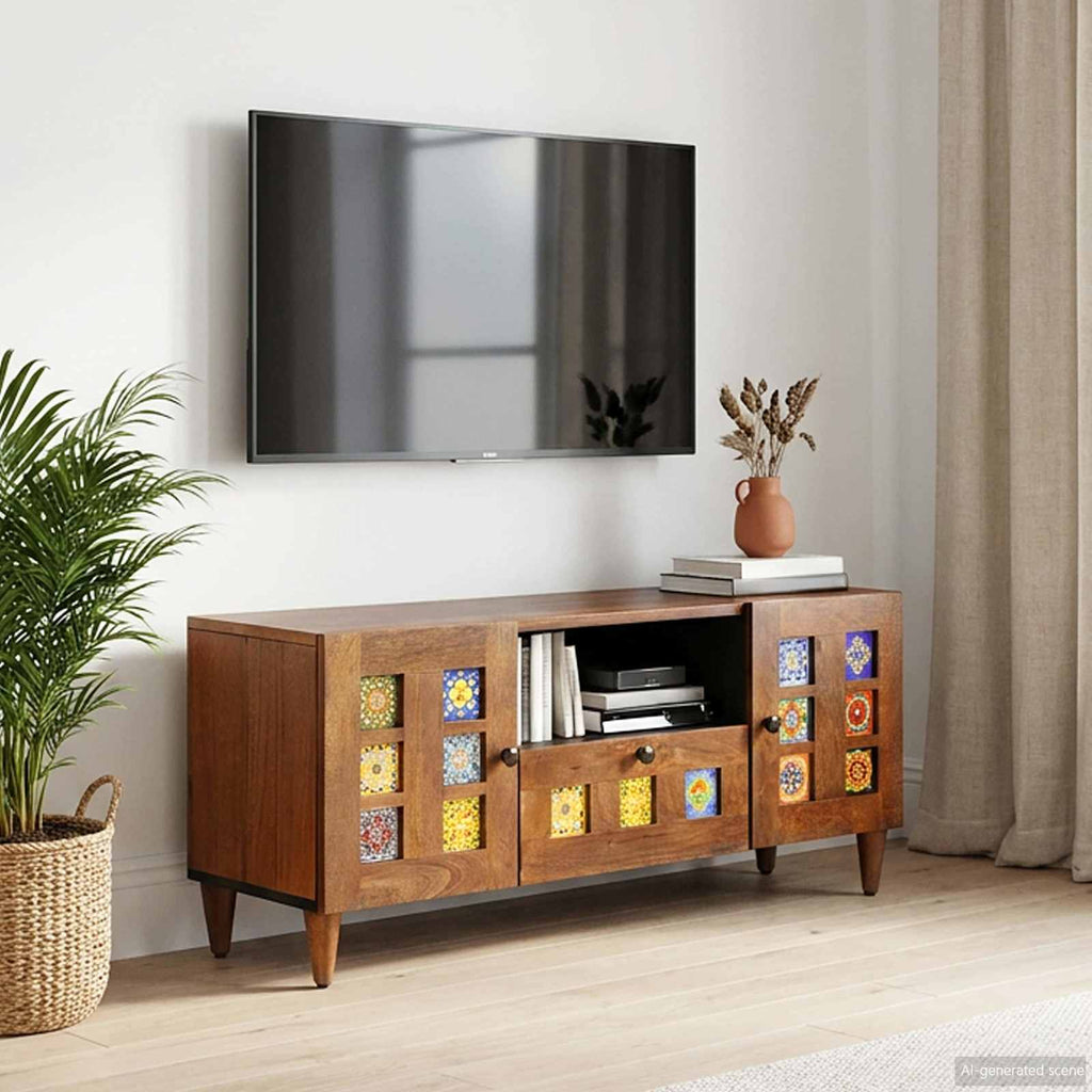 vidaXL TV-Schränk mit Tür Walnuss 105 x 33 x 46 cm Massivholz Mango
