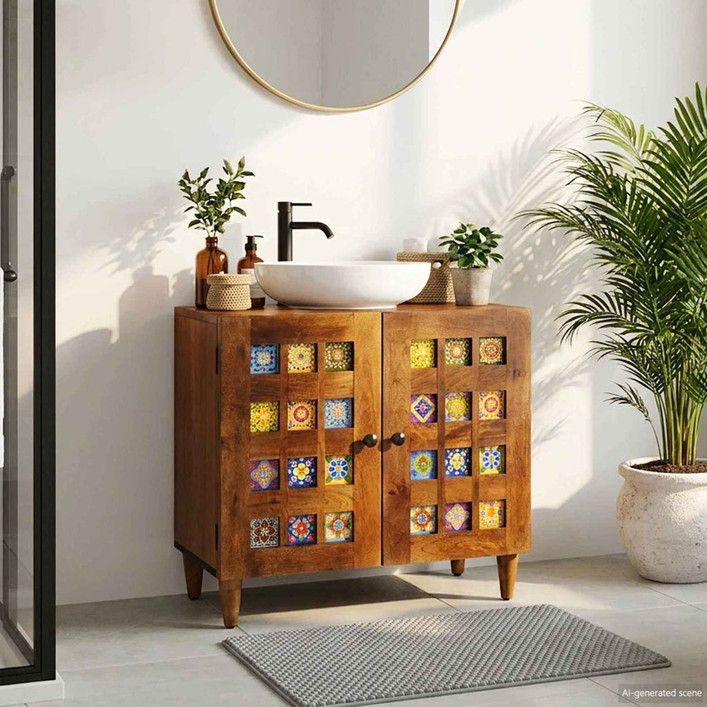 vidaXL Waschbeckenschrank mit Speicher mit Tür Walnuss 62 x 33 x 58 cm