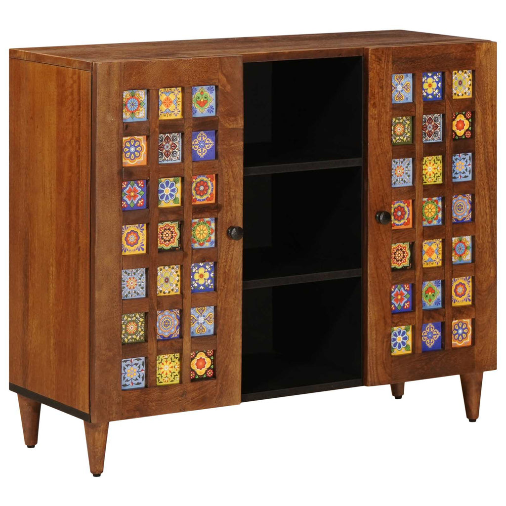 vidaXL Sideboard mit Regal Walnuss 90 x 33,5 x 75 cm Massivholz Mango