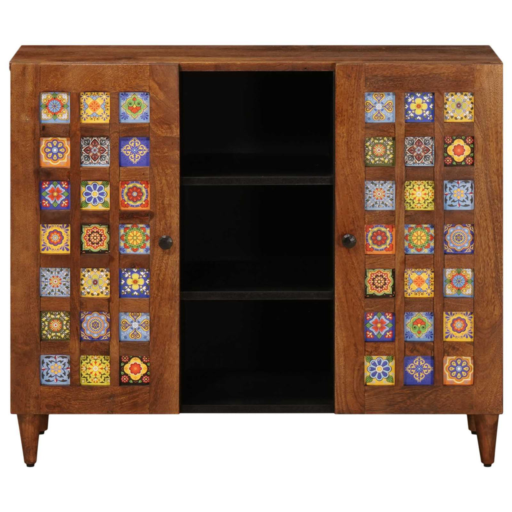 vidaXL Sideboard mit Regal Walnuss 90 x 33,5 x 75 cm Massivholz Mango