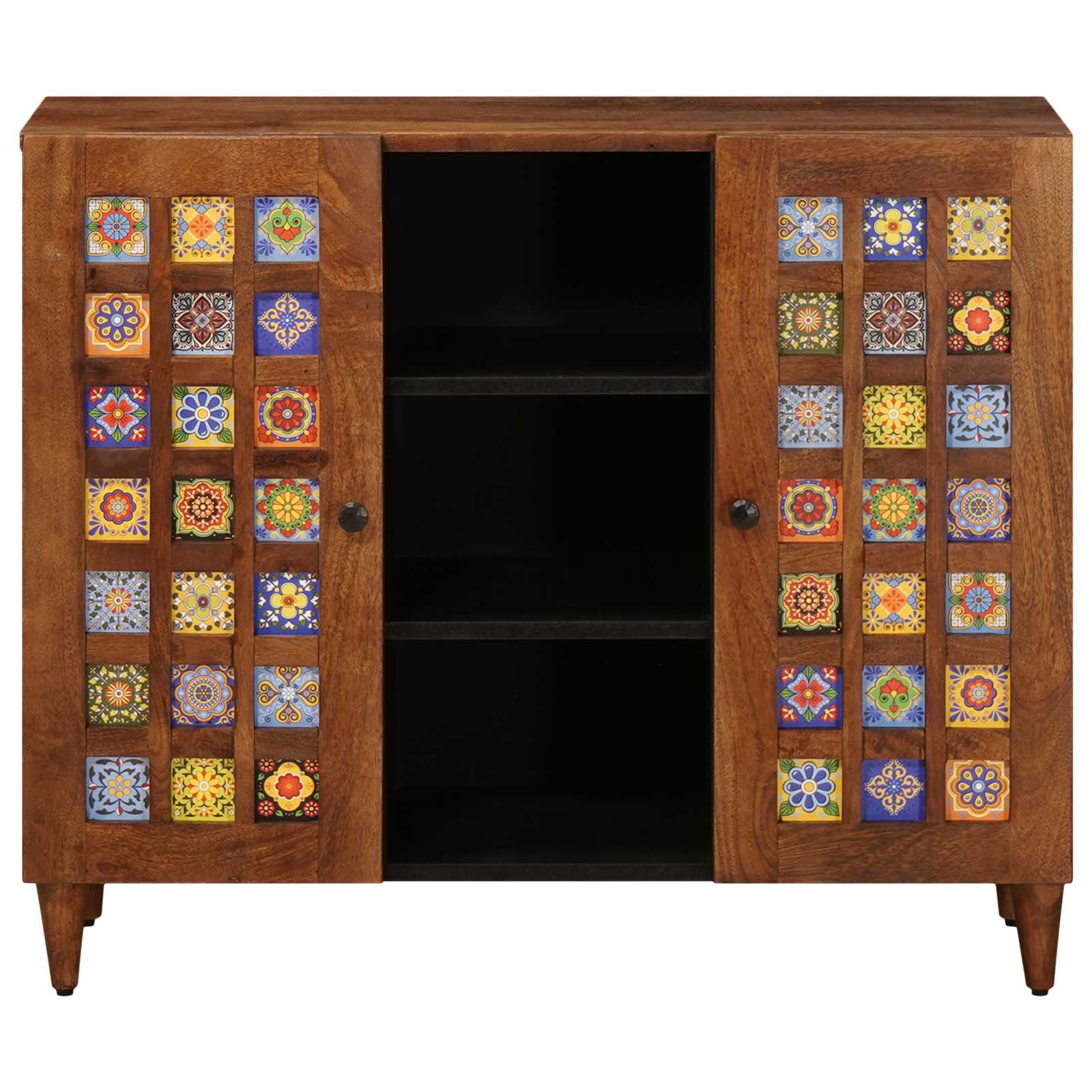 vidaXL Sideboard mit Regal Walnuss 90 x 33,5 x 75 cm Massivholz Mango