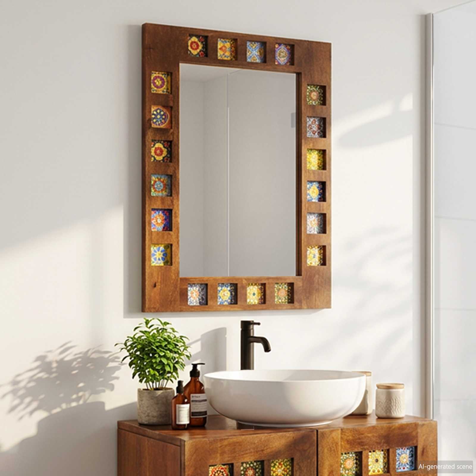 vidaXL Badezimmer Spiegel Walnuss 50 x 70 x 2,5 cm Massivholz Mango