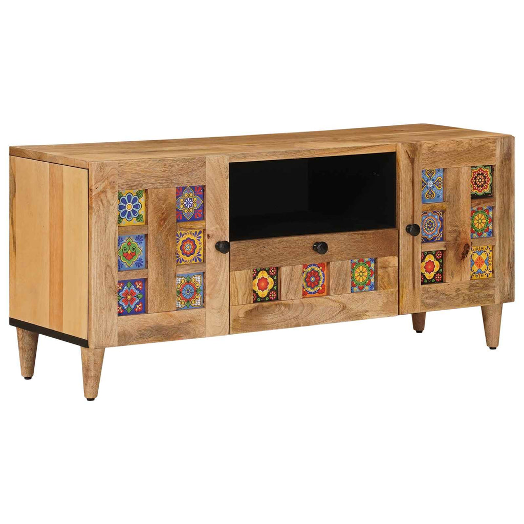 vidaXL TV-Schränk mit Tür Natur 105 x 33,5 x 46 cm Massivholz Mango