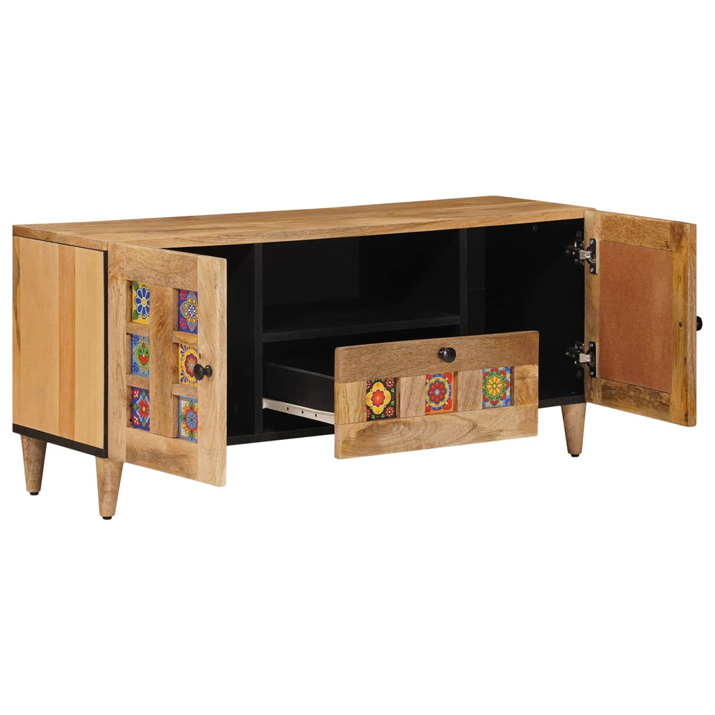 vidaXL TV-Schränk mit Tür Natur 105 x 33,5 x 46 cm Massivholz Mango
