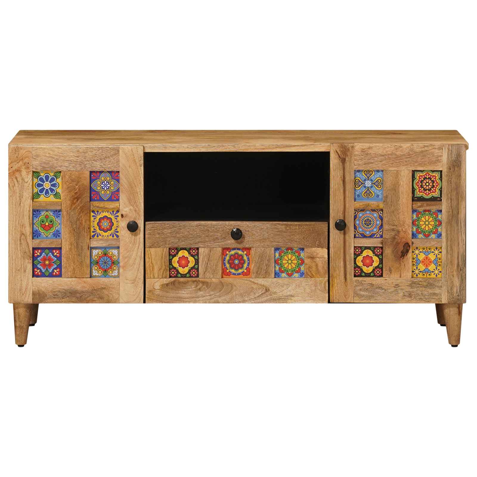 vidaXL TV-Schränk mit Tür Natur 105 x 33,5 x 46 cm Massivholz Mango