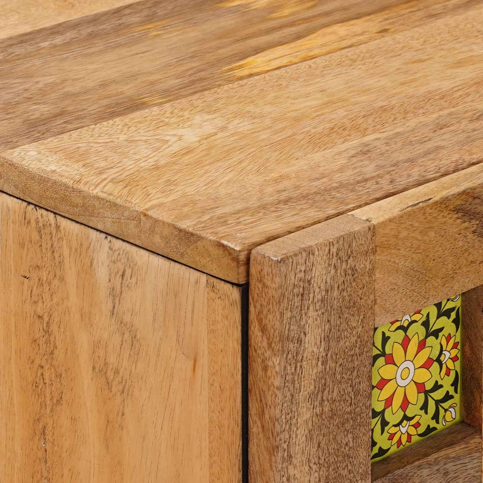 vidaXL Highboard mit Tür Natur 60 x 33,5 x 100 cm Massivholz Mango