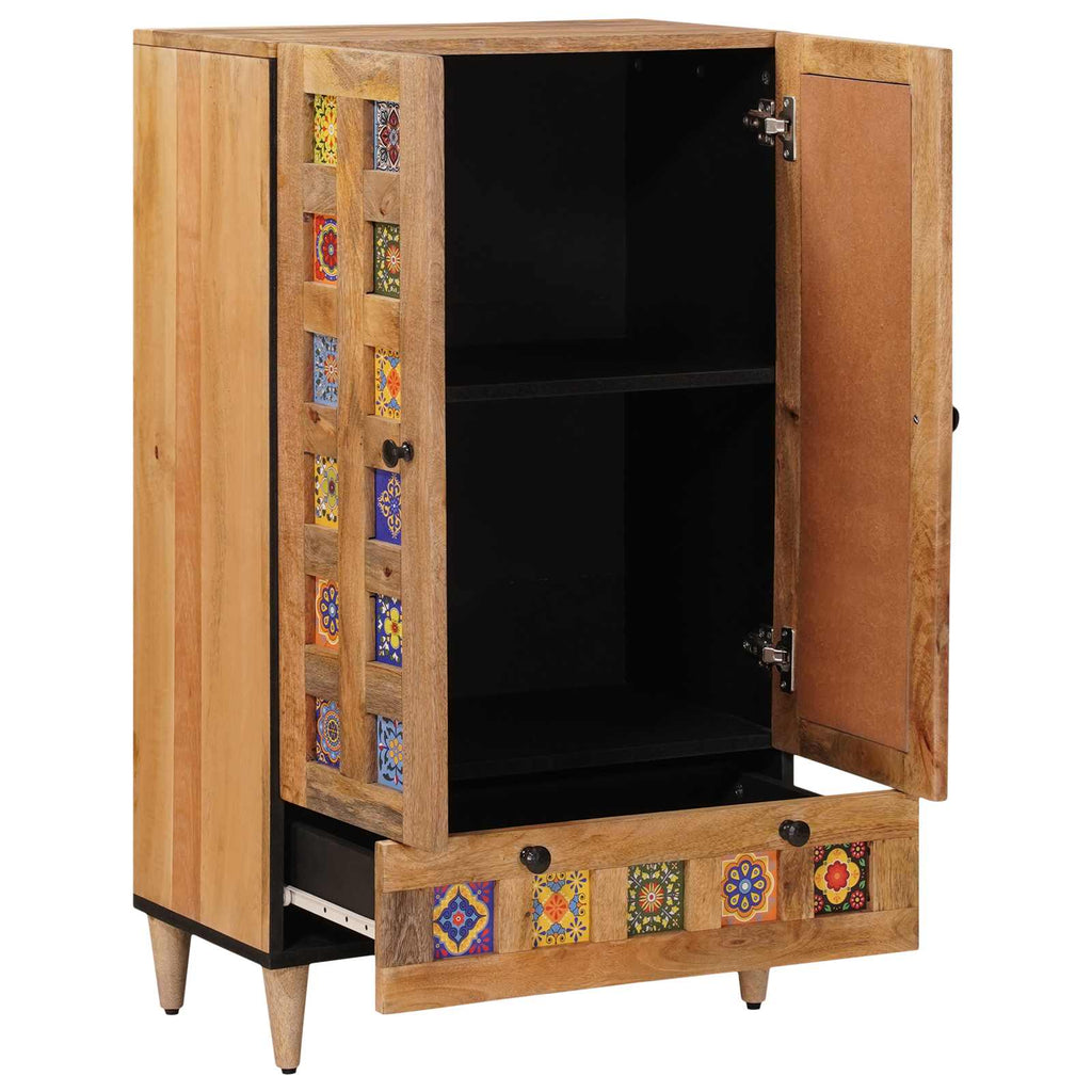 vidaXL Highboard mit Tür Natur 60 x 33,5 x 100 cm Massivholz Mango