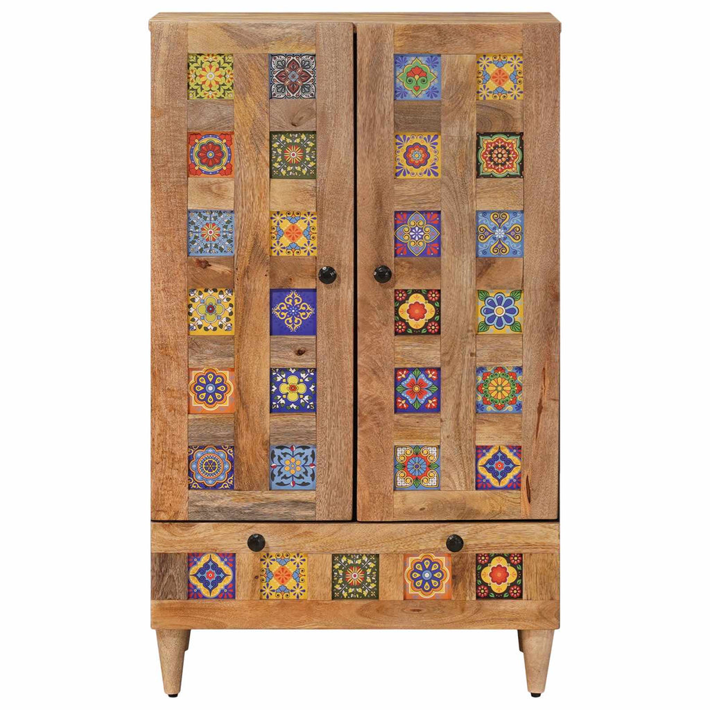 vidaXL Highboard mit Tür Natur 60 x 33,5 x 100 cm Massivholz Mango