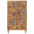 vidaXL Highboard mit Tür Natur 60 x 33,5 x 100 cm Massivholz Mango