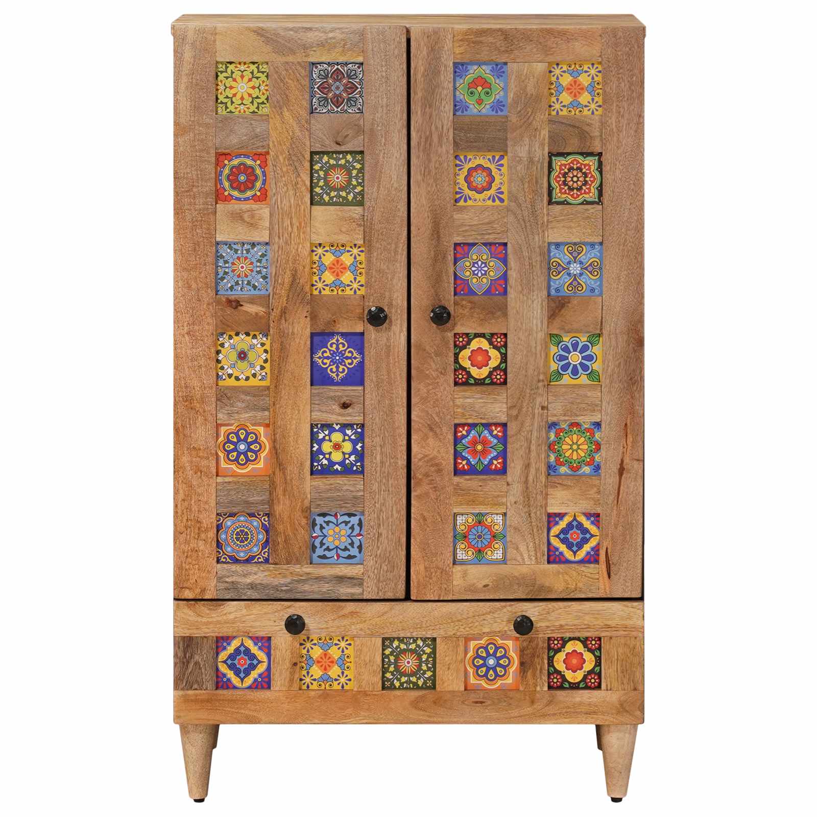 vidaXL Highboard mit Tür Natur 60 x 33,5 x 100 cm Massivholz Mango
