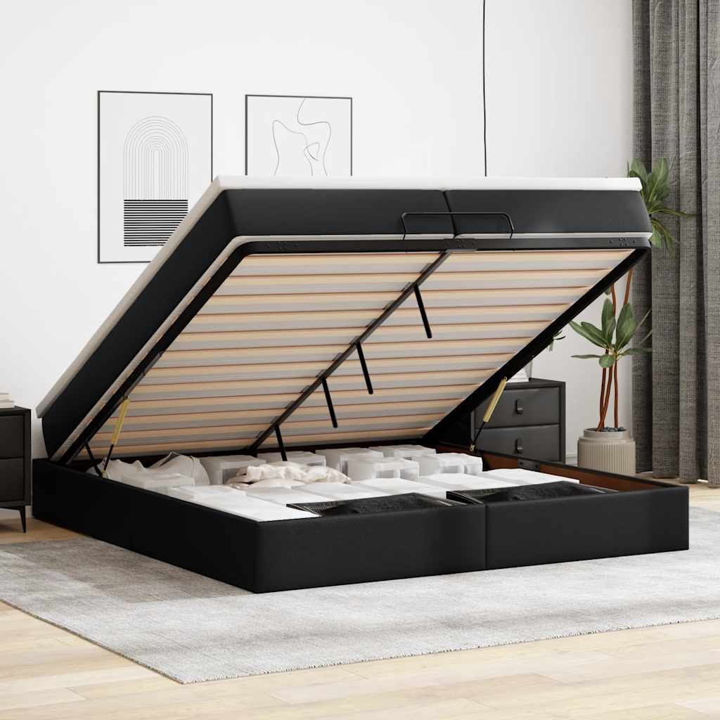 vidaXL Ottoman-Bett mit Matratzen Schwarz 200x200 cm Kunstleder