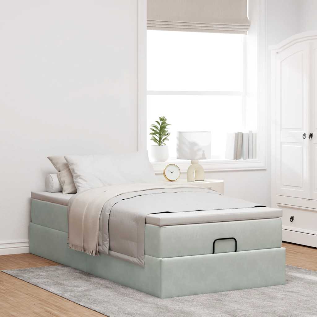 vidaXL Ottoman-Bett mit Matratze Hellgrau 80x200 cm Samt