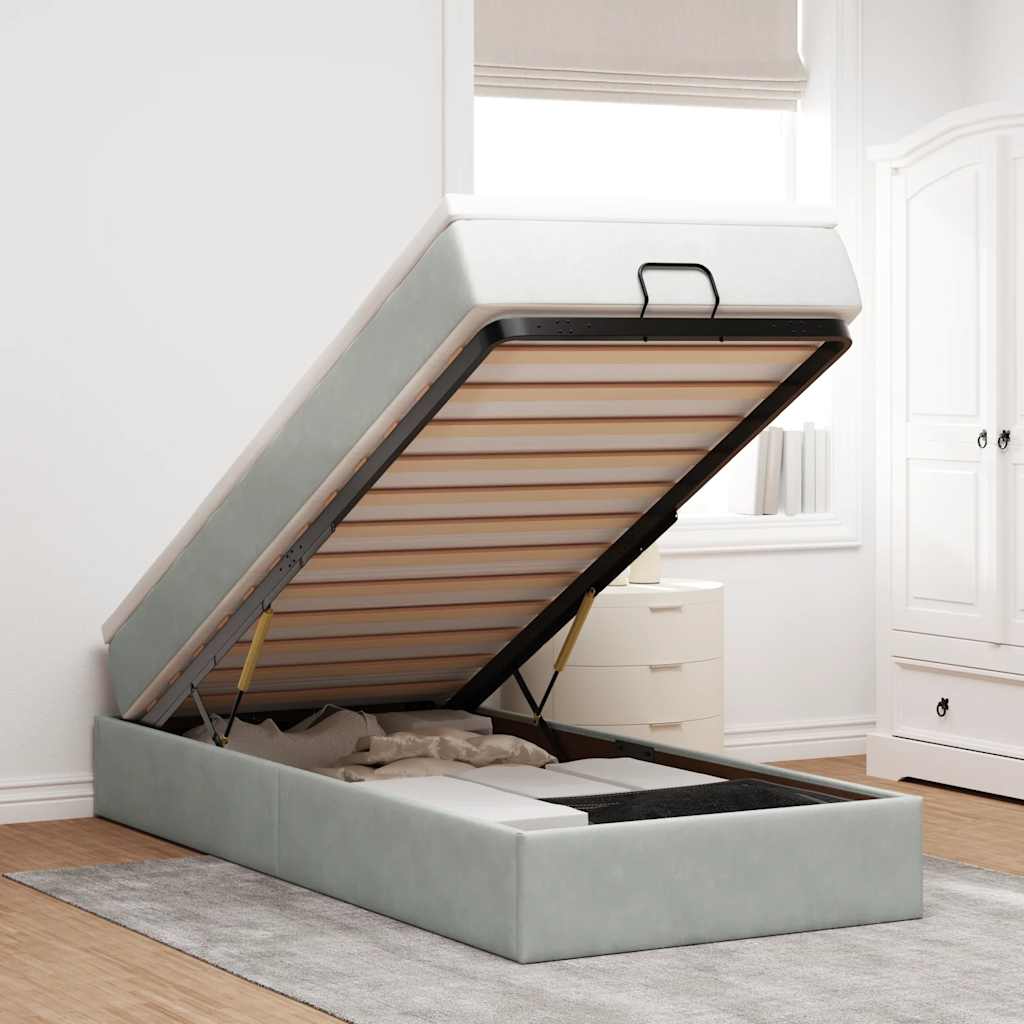 vidaXL Ottoman-Bett mit Matratze Hellgrau 80x200 cm Samt