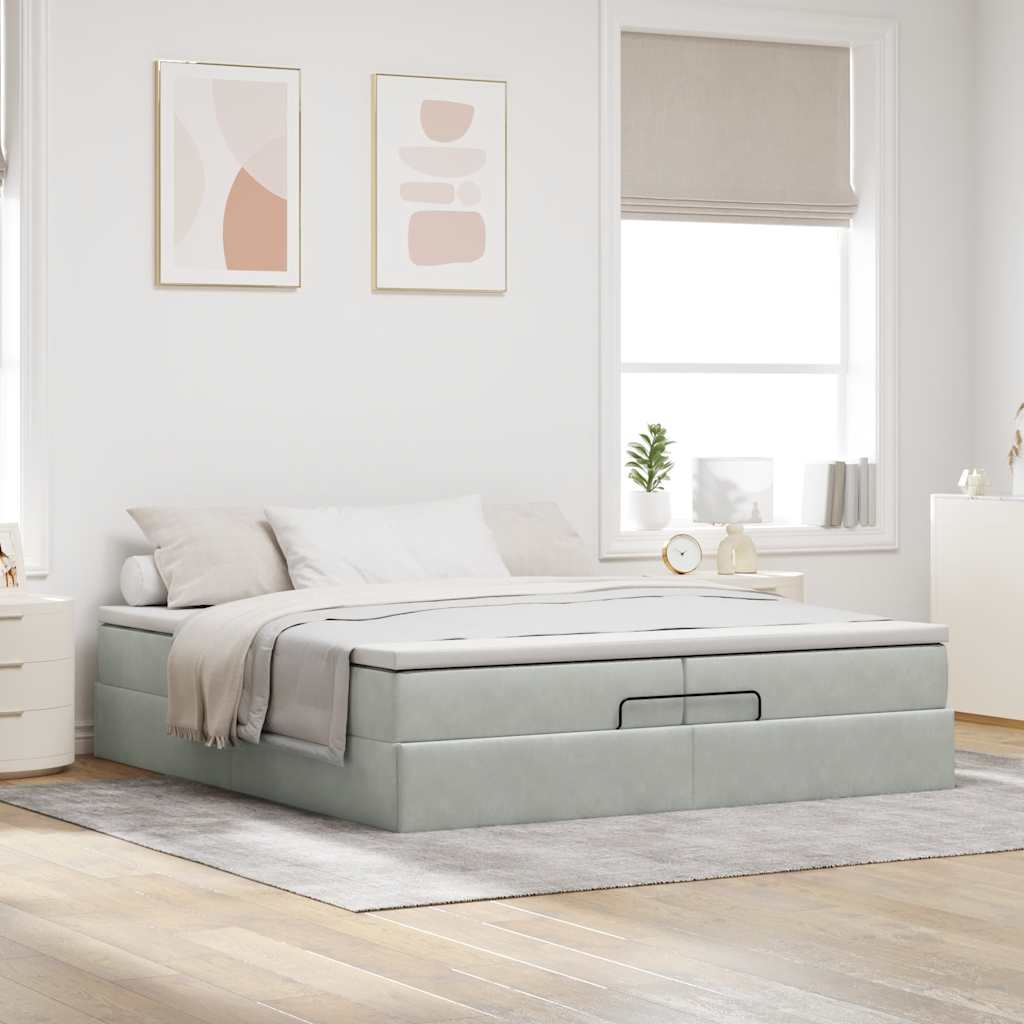 vidaXL Ottoman-Bett mit Matratzen Hellgrau 200x200 cm Samt