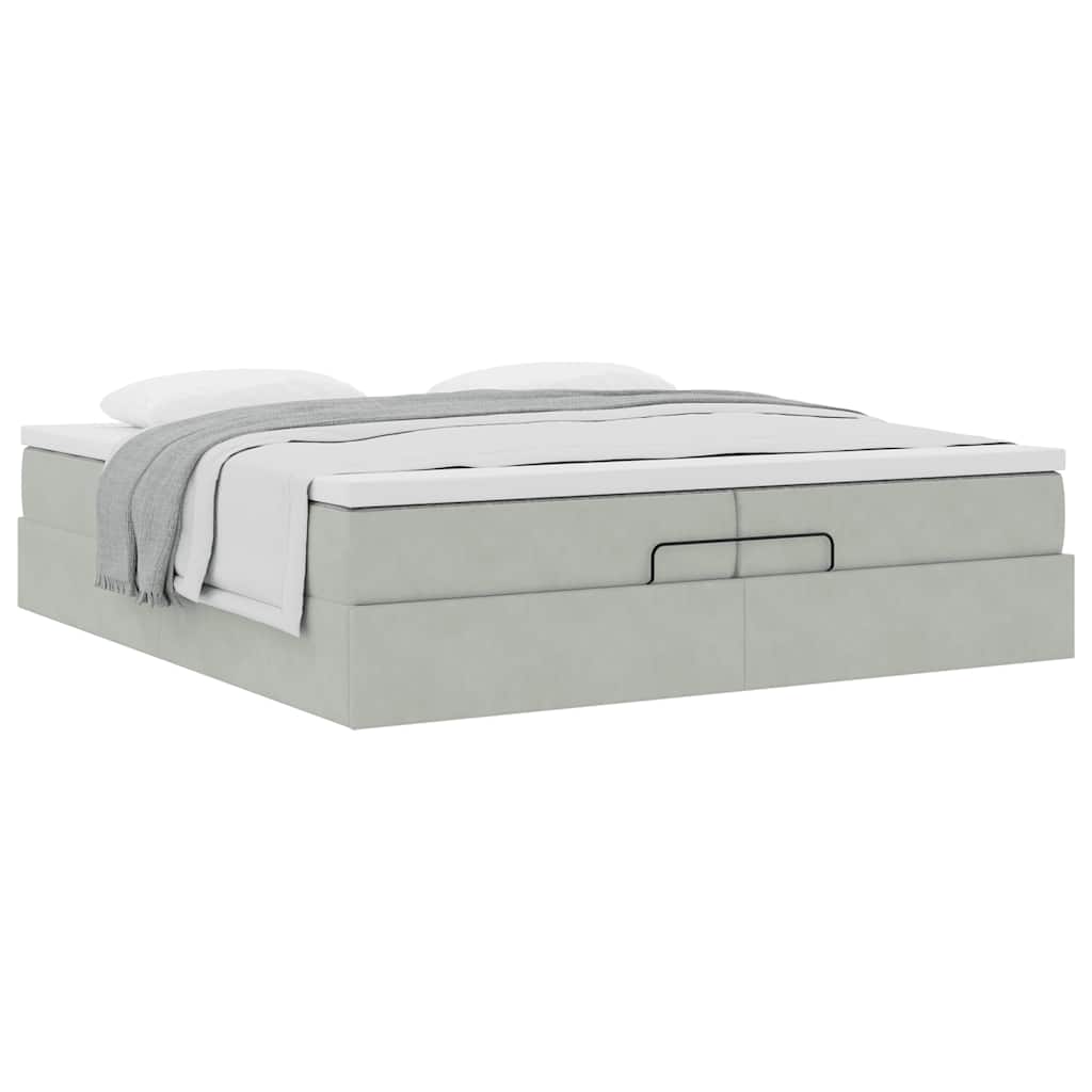 vidaXL Ottoman-Bett mit Matratzen Hellgrau 200x200 cm Samt