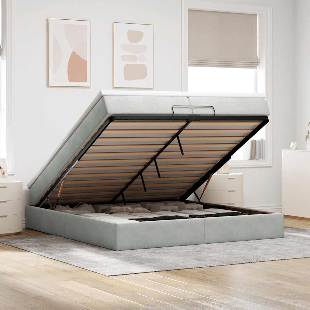 vidaXL Ottoman-Bett mit Matratzen Hellgrau 200x200 cm Samt