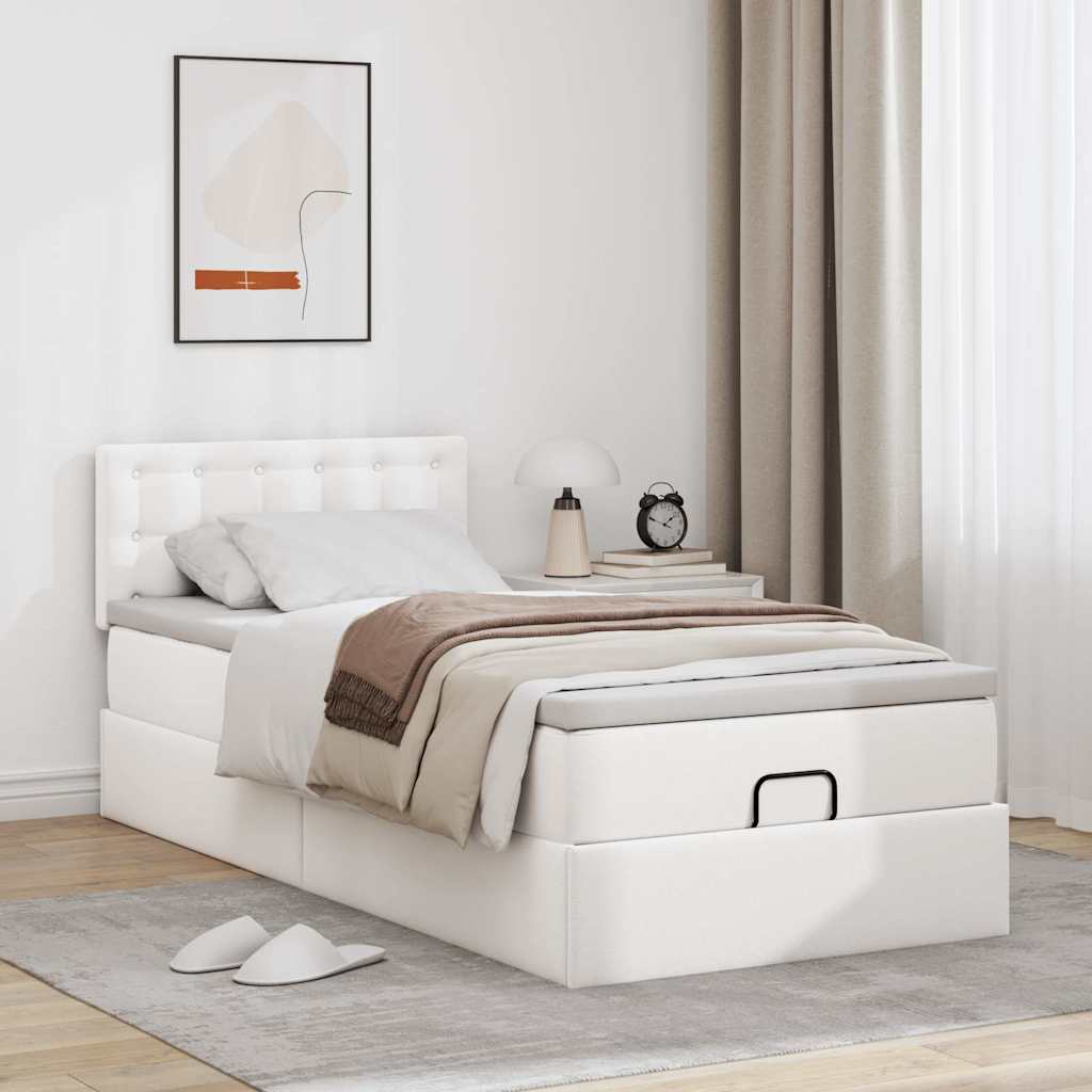 vidaXL Ottoman-Bett mit Matratzen & LEDs Reinweiß 80x200 cm Kunstleder
