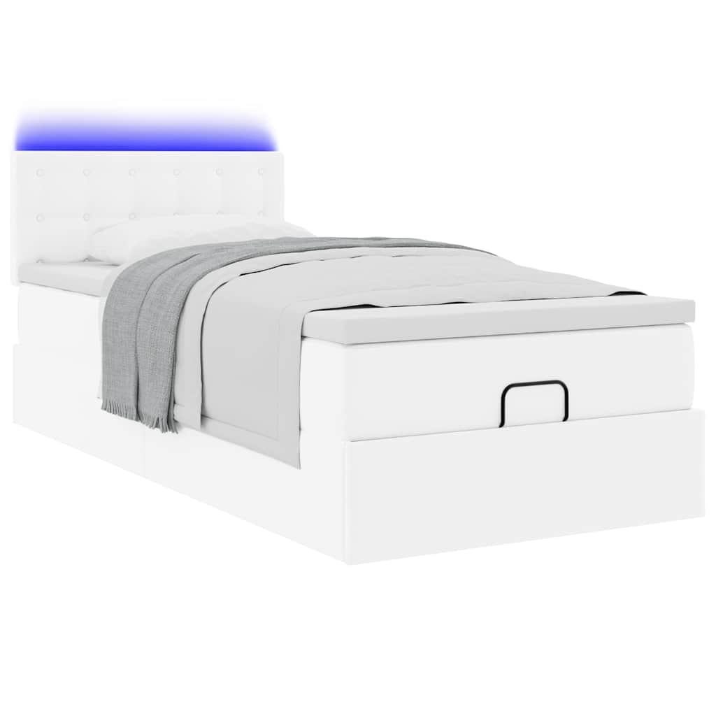 vidaXL Ottoman-Bett mit Matratzen & LEDs Reinweiß 80x200 cm Kunstleder