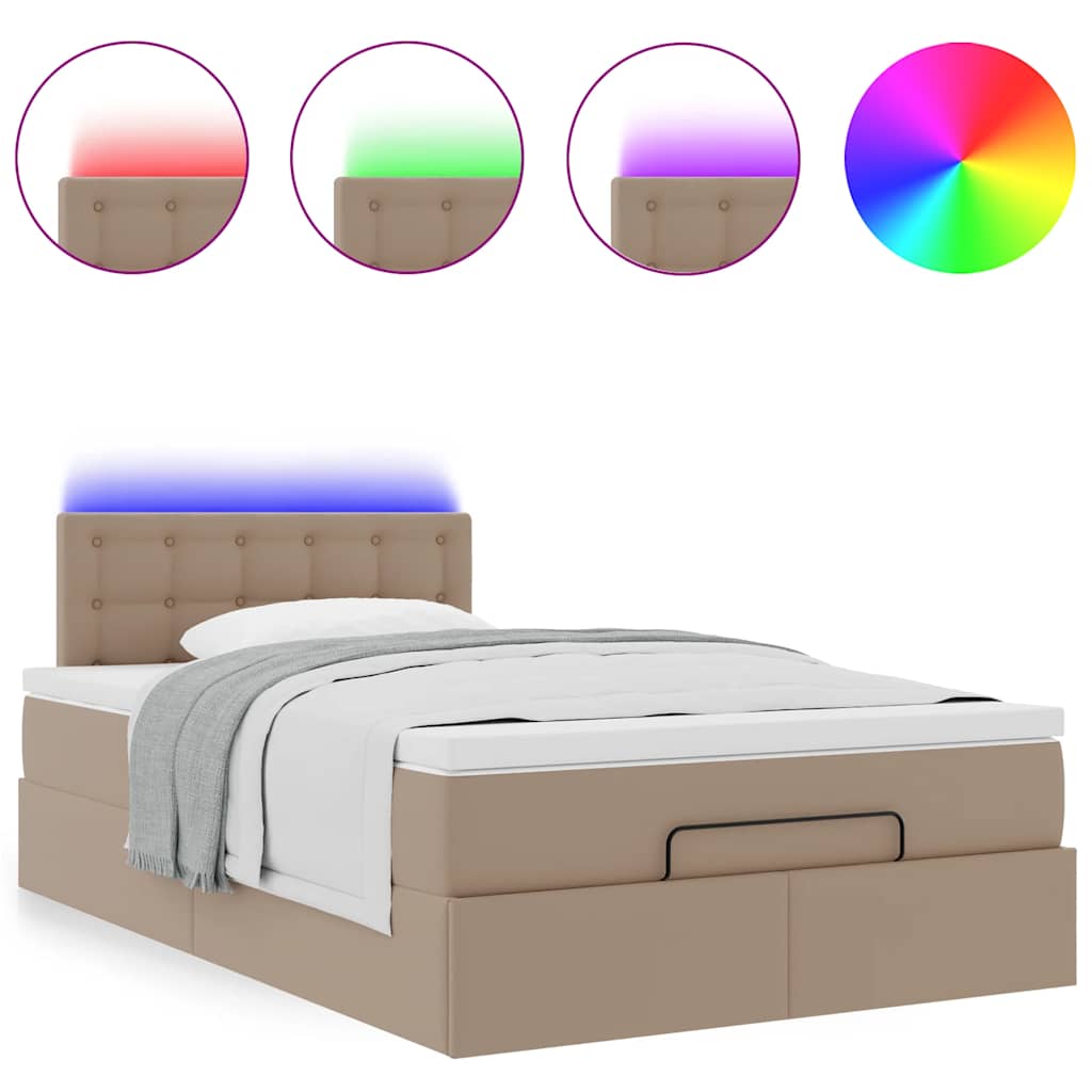 vidaXL Ottoman-Bett mit Matratzen & LEDs Cappuccino-Braun 120x190cm