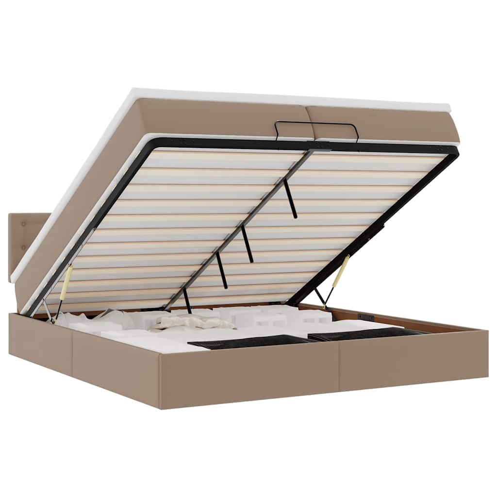 vidaXL Ottoman-Bett mit Matratzen LEDs Cappuccino 200x200cm Kunstleder