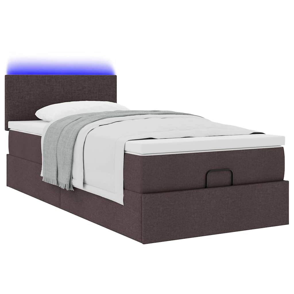vidaXL Ottoman-Bett mit Matratze & LEDs Dunkelbraun 80x200 cm Stoff