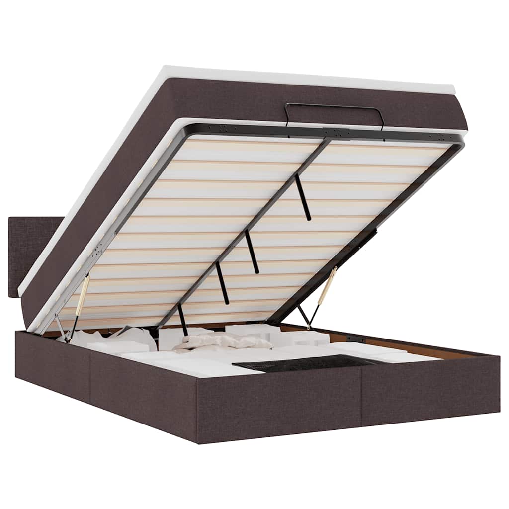 vidaXL Ottomanische Bett mit Matratze & LEDs Dunkelbraun 140x190 cm