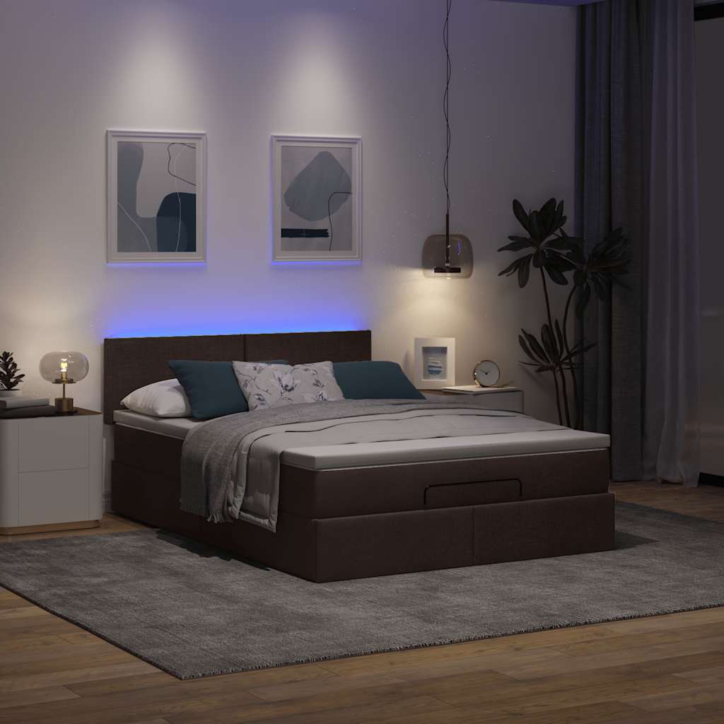 vidaXL Ottomanische Bett mit Matratze & LEDs Dunkelbraun 140x190 cm