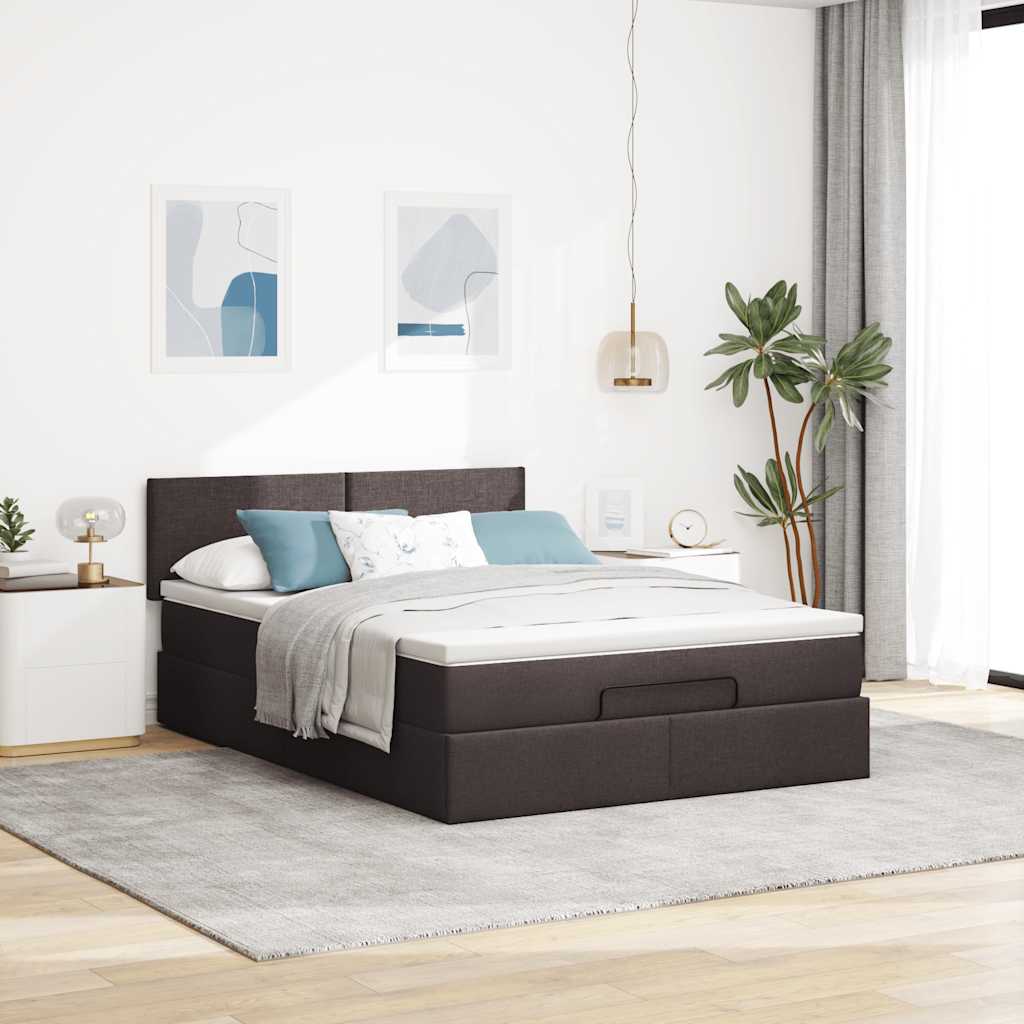 vidaXL Ottomanische Bett mit Matratze & LEDs Dunkelbraun 140x190 cm