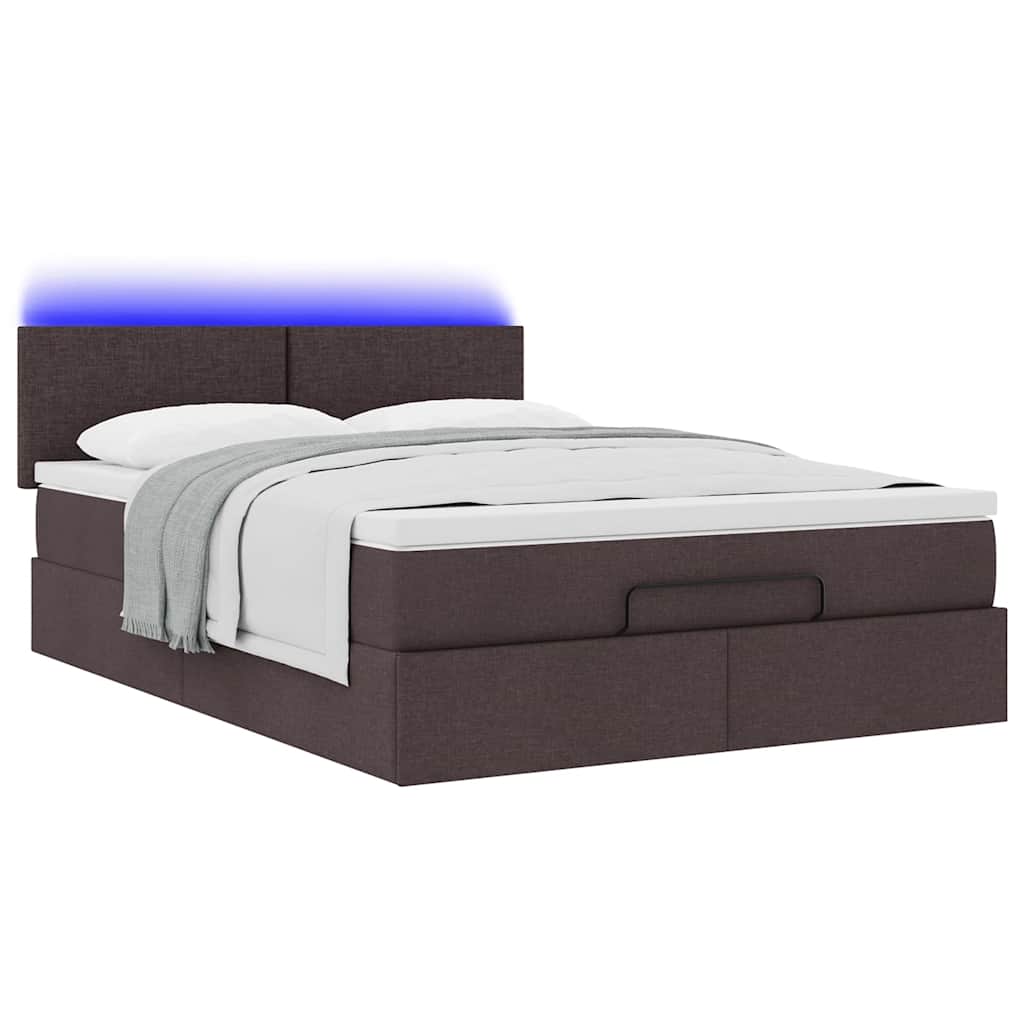 vidaXL Ottomanische Bett mit Matratze & LEDs Dunkelbraun 140x190 cm