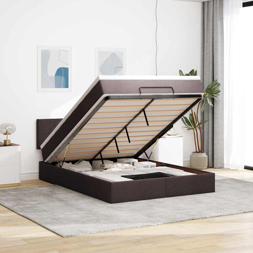 vidaXL Ottomanische Bett mit Matratze & LEDs Dunkelbraun 140x190 cm