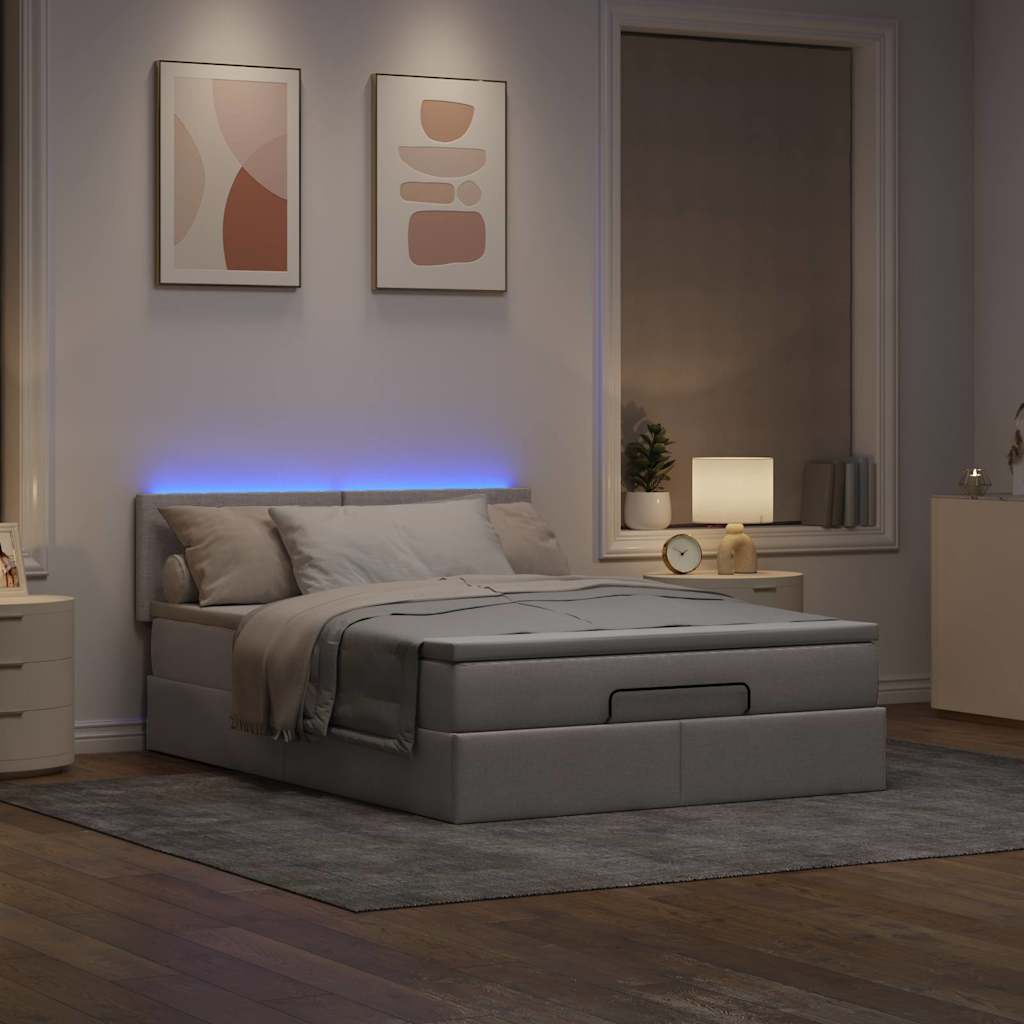 vidaXL Ottomanische Bett mit Matratze & LEDs Taupe 140x190 cm Stoff