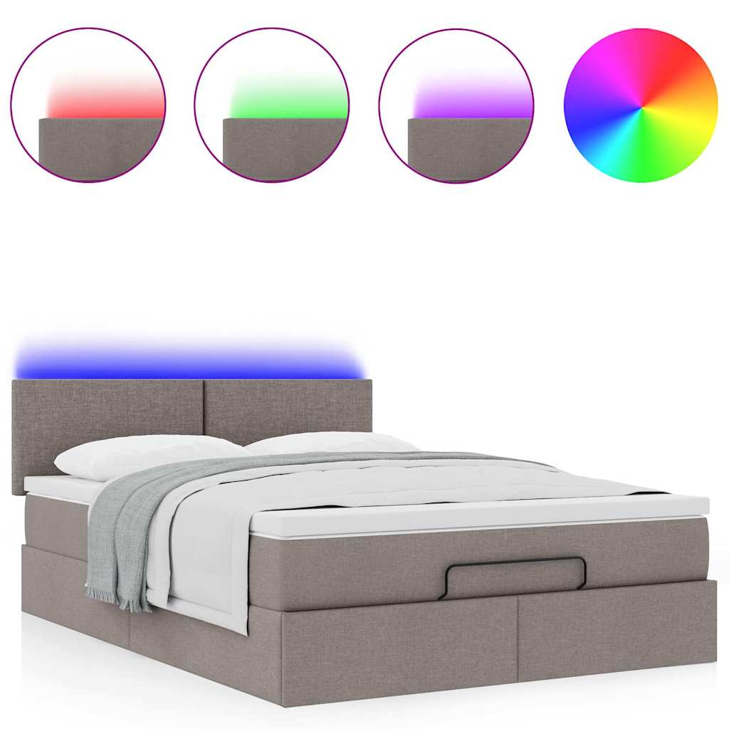 vidaXL Ottomanische Bett mit Matratze & LEDs Taupe 140x190 cm Stoff