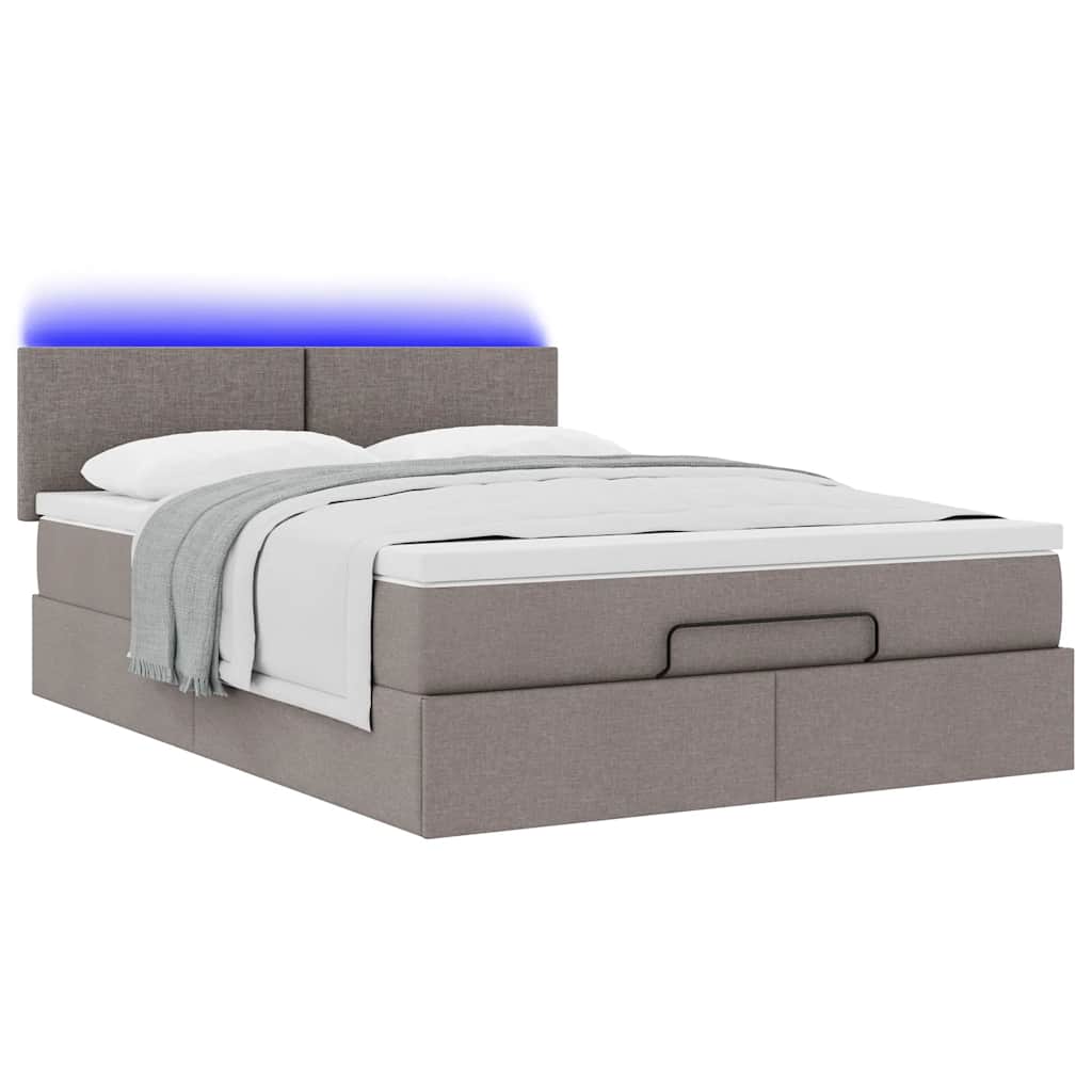 vidaXL Ottomanische Bett mit Matratze & LEDs Taupe 140x190 cm Stoff