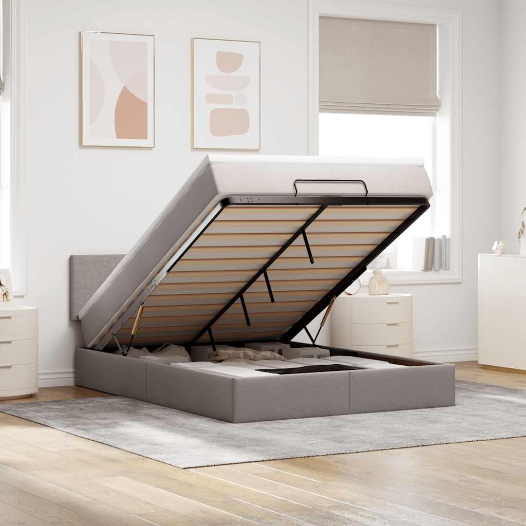 vidaXL Ottomanische Bett mit Matratze & LEDs Taupe 140x190 cm Stoff