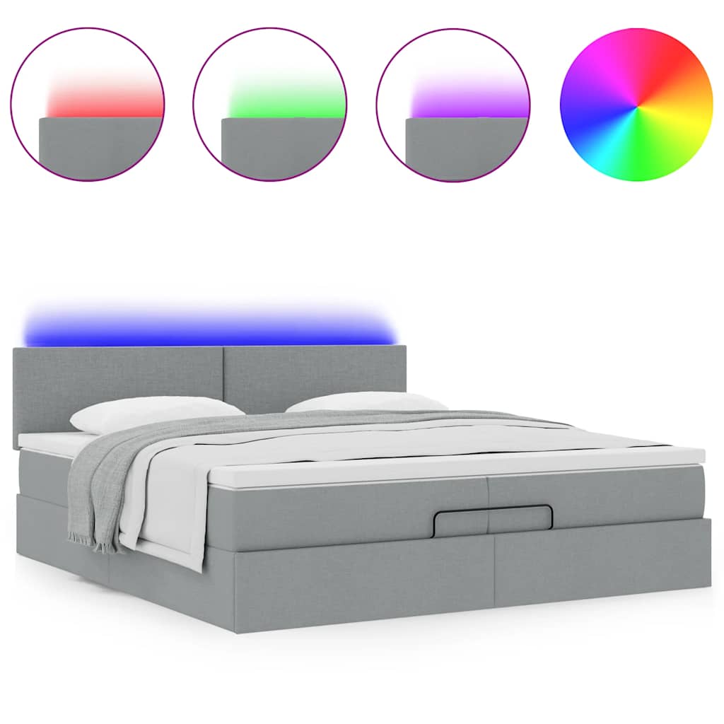 vidaXL Ottoman-Bett mit Matratzen & LEDs Hellgrau 200x200 cm Stoff