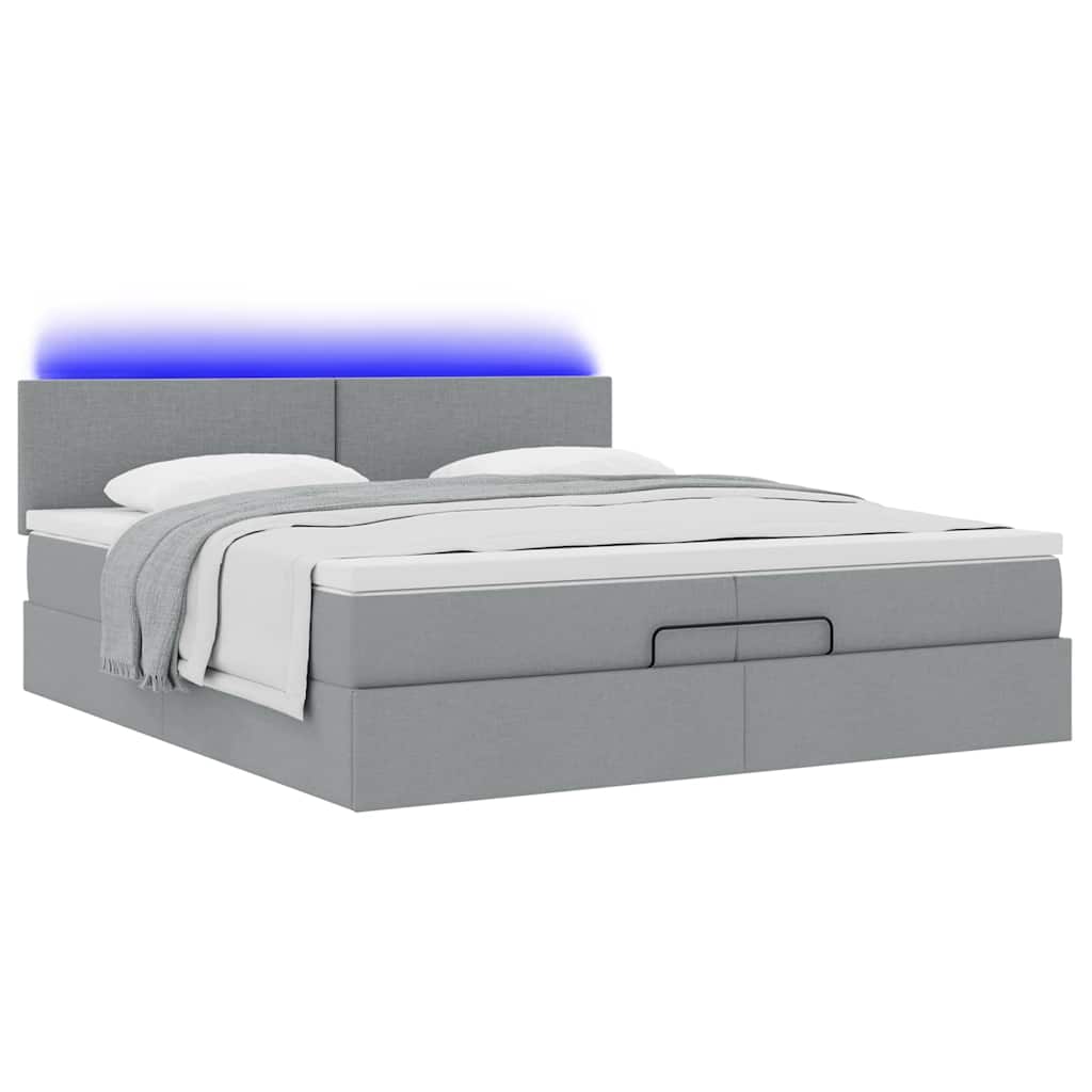 vidaXL Ottoman-Bett mit Matratzen & LEDs Hellgrau 200x200 cm Stoff