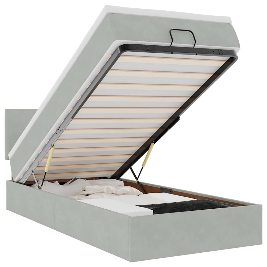 vidaXL Ottoman-Bett mit Matratze & LEDs Hellgrau 80x200 cm Samt
