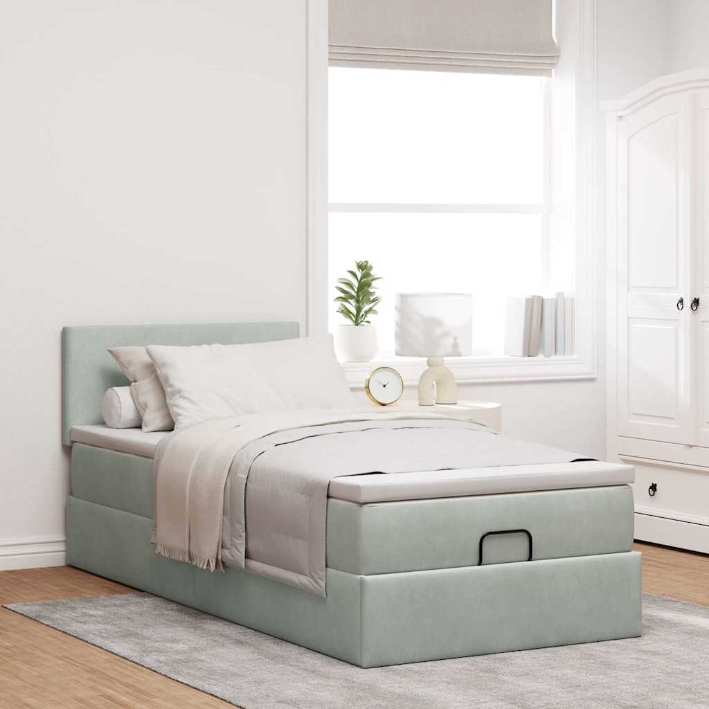 vidaXL Ottoman-Bett mit Matratze & LEDs Hellgrau 80x200 cm Samt